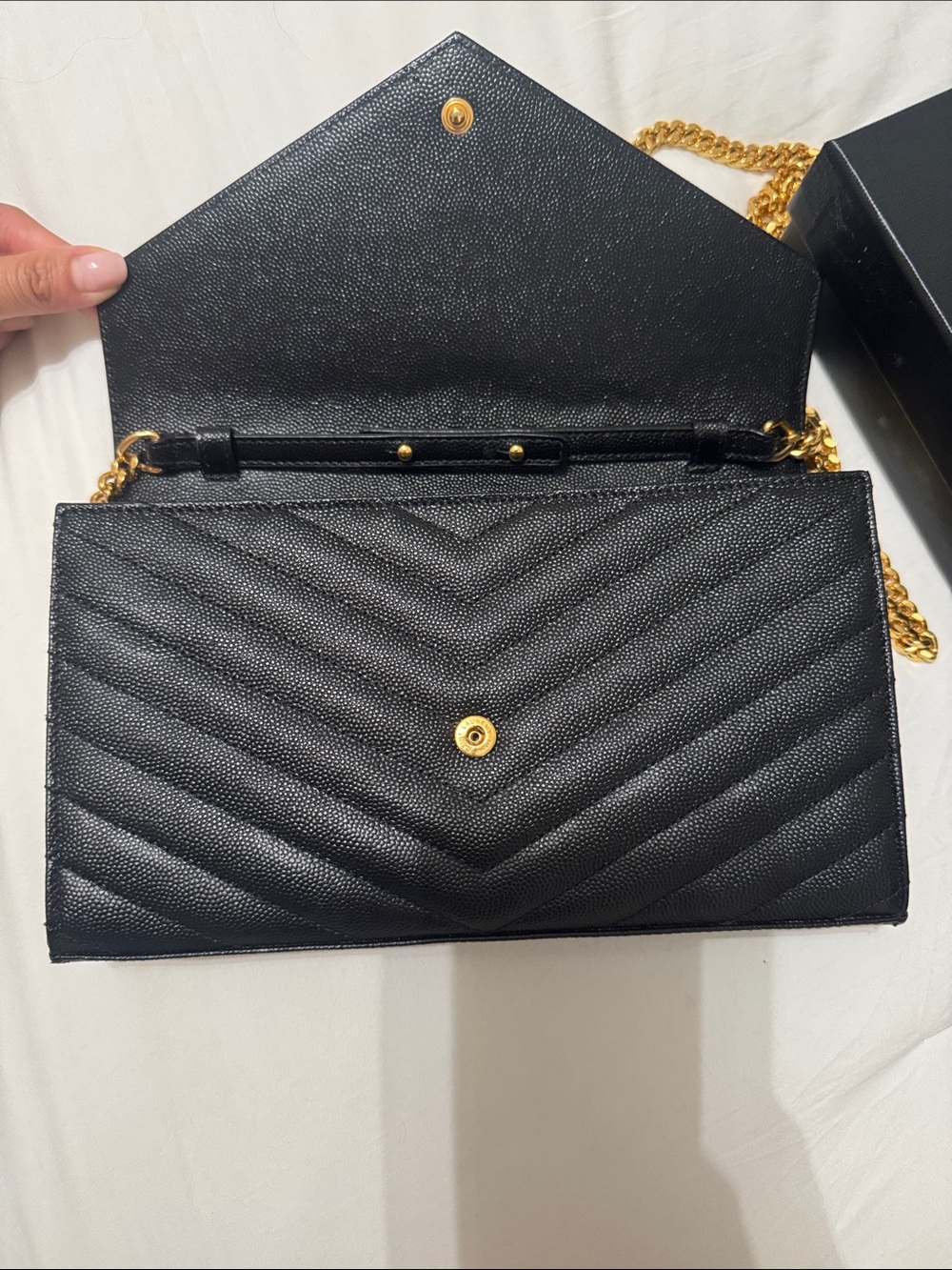 Saint Laurent Black Quilted Chevron YSL Chain Shoulder Bag with Gold Hardware - Picture 4 of 10